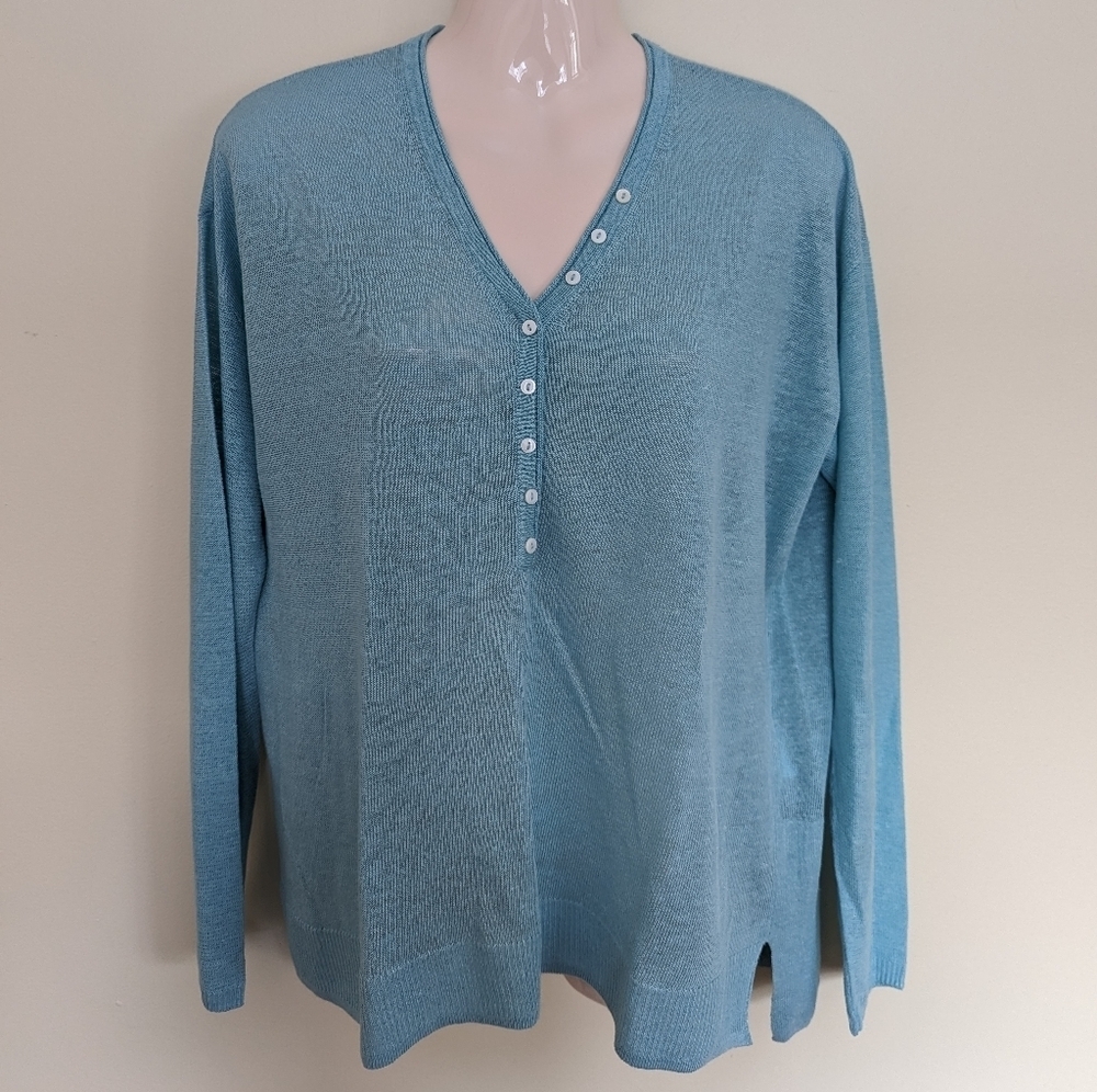 Olsen linen blend knit lightweight sweater m/10 blue